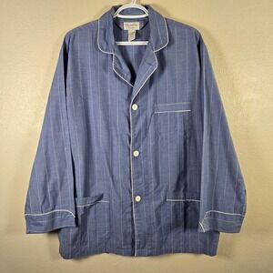 Christian Dior Pajama‎ Top Mens Large Blue Striped Button Sleepwear Shirt